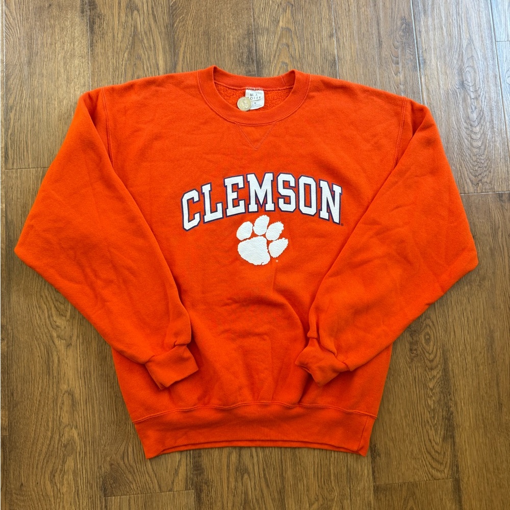 Vintage 90s Made In USA Clemson Tigers Crewneck Pullover Orange